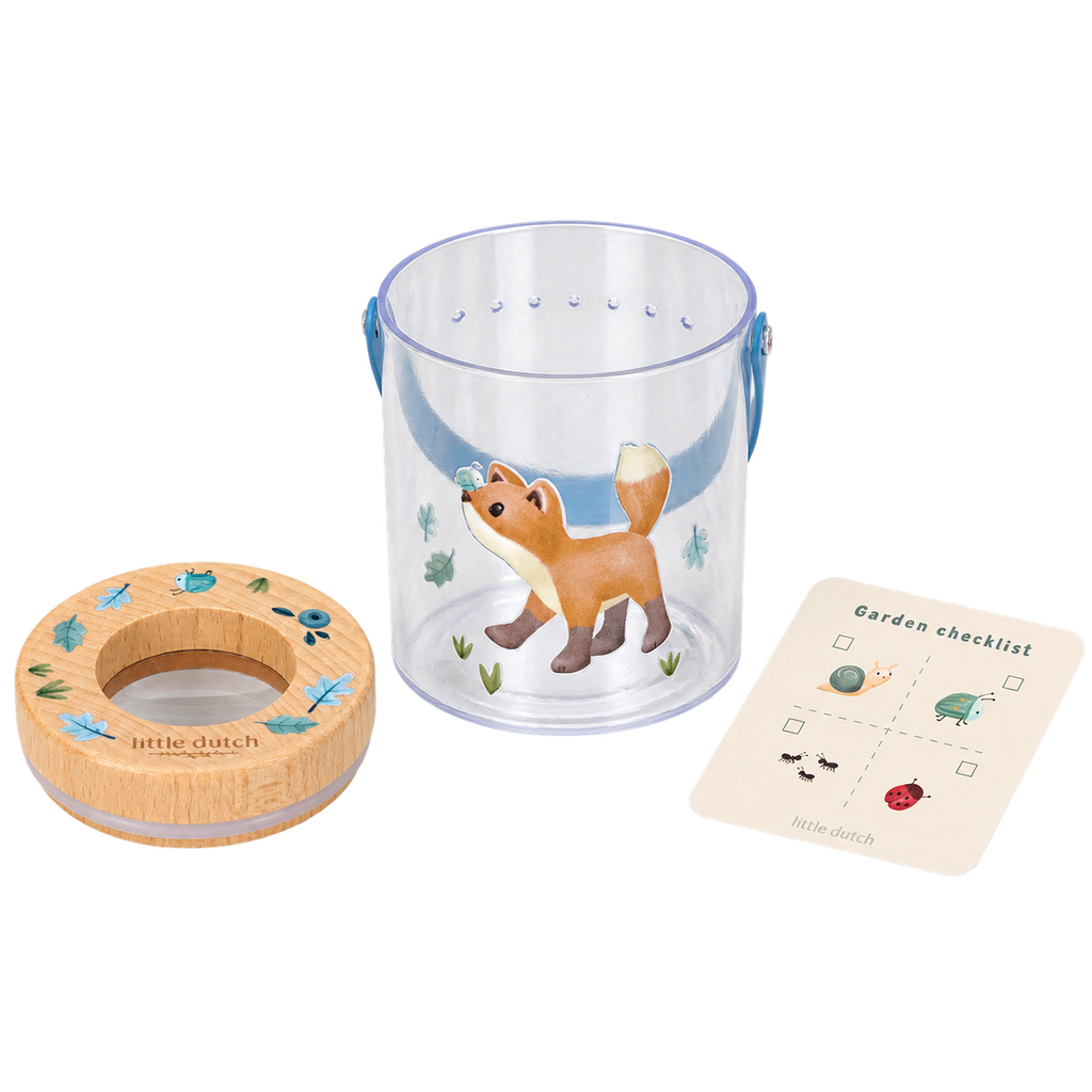 Pot à insectes bleu forêt enfant avec carte d'identification