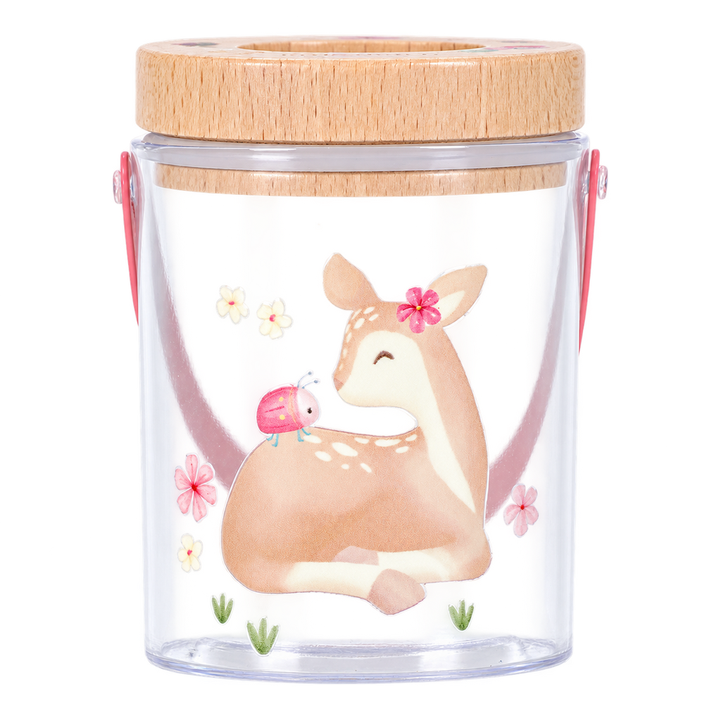 Pot à insectes rose enfant avec carte d'identification