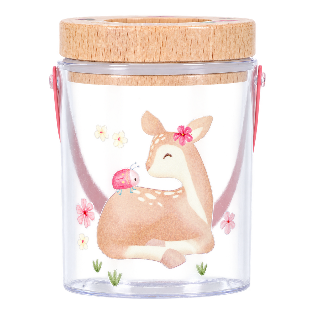 Pot à insectes rose enfant avec carte d'identification