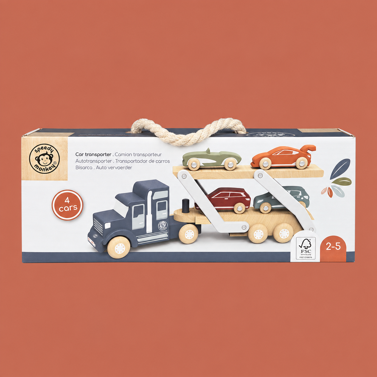 Camion transporteur en bois Speedy Monkey avec 4 voitures