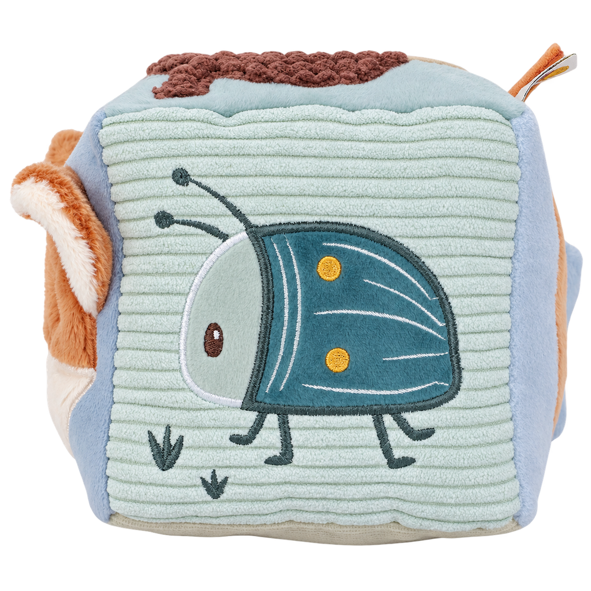 Cube d'activités bébé bleu forêt – vue d'ensemble des faces