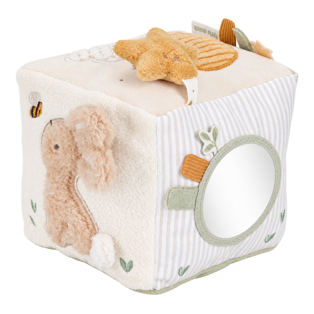 Cube d'activités bébé beige – vue d'ensemble des faces