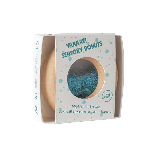 Donut sensoriel turquoise - détail paillettes flottantes