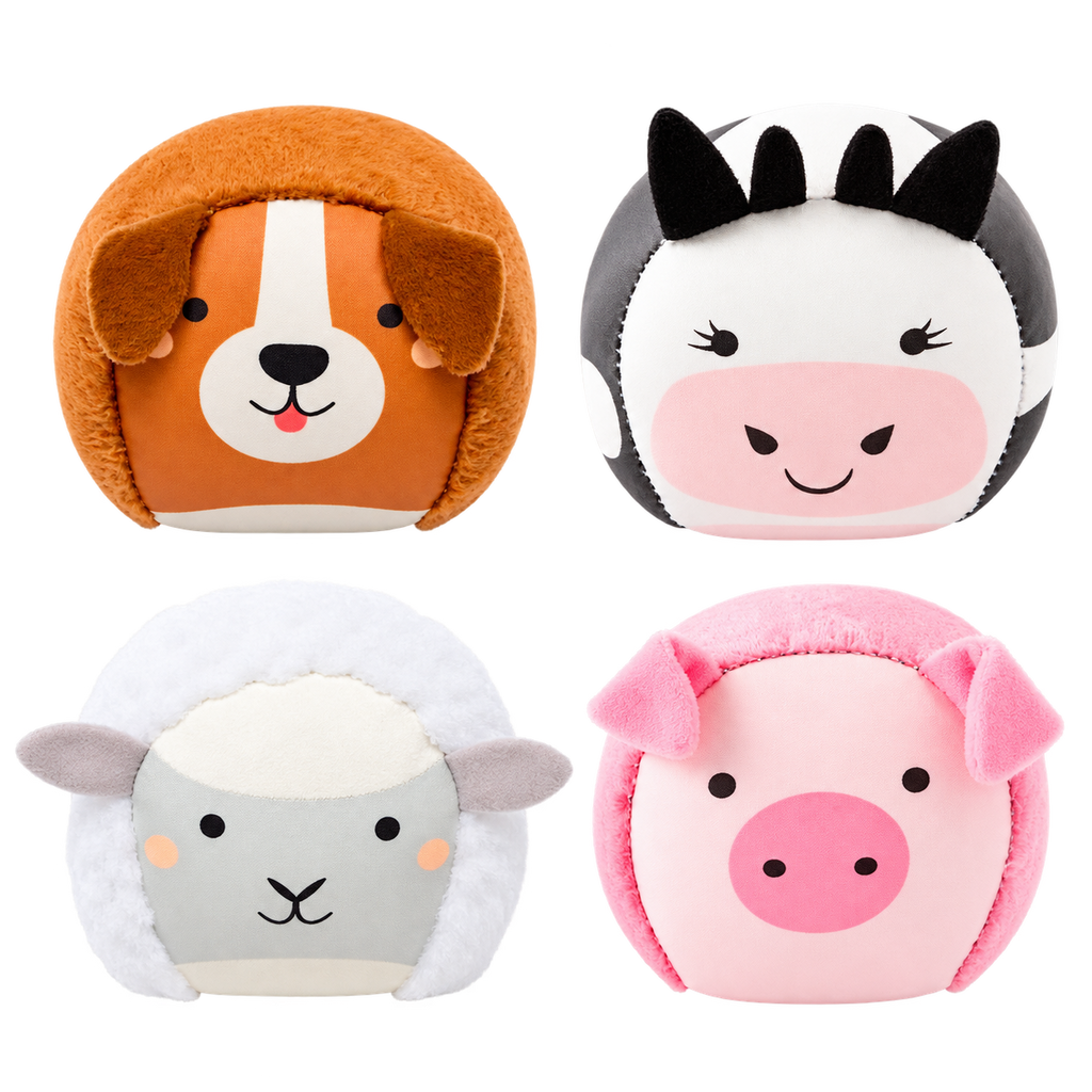 Set de 4 balles doudous sensorielles bébé animaux de la ferme
