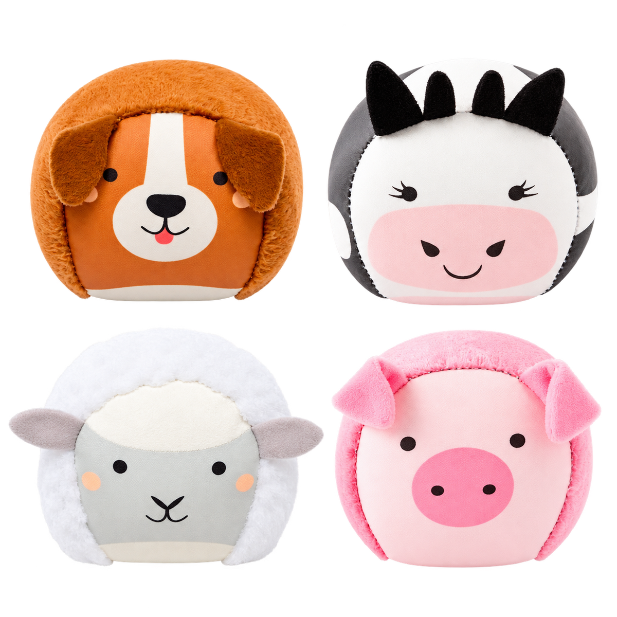 Set de 4 balles doudous sensorielles bébé animaux de la ferme