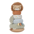 Culbuto à empiler lion enfant, base en bois et anneaux texturés