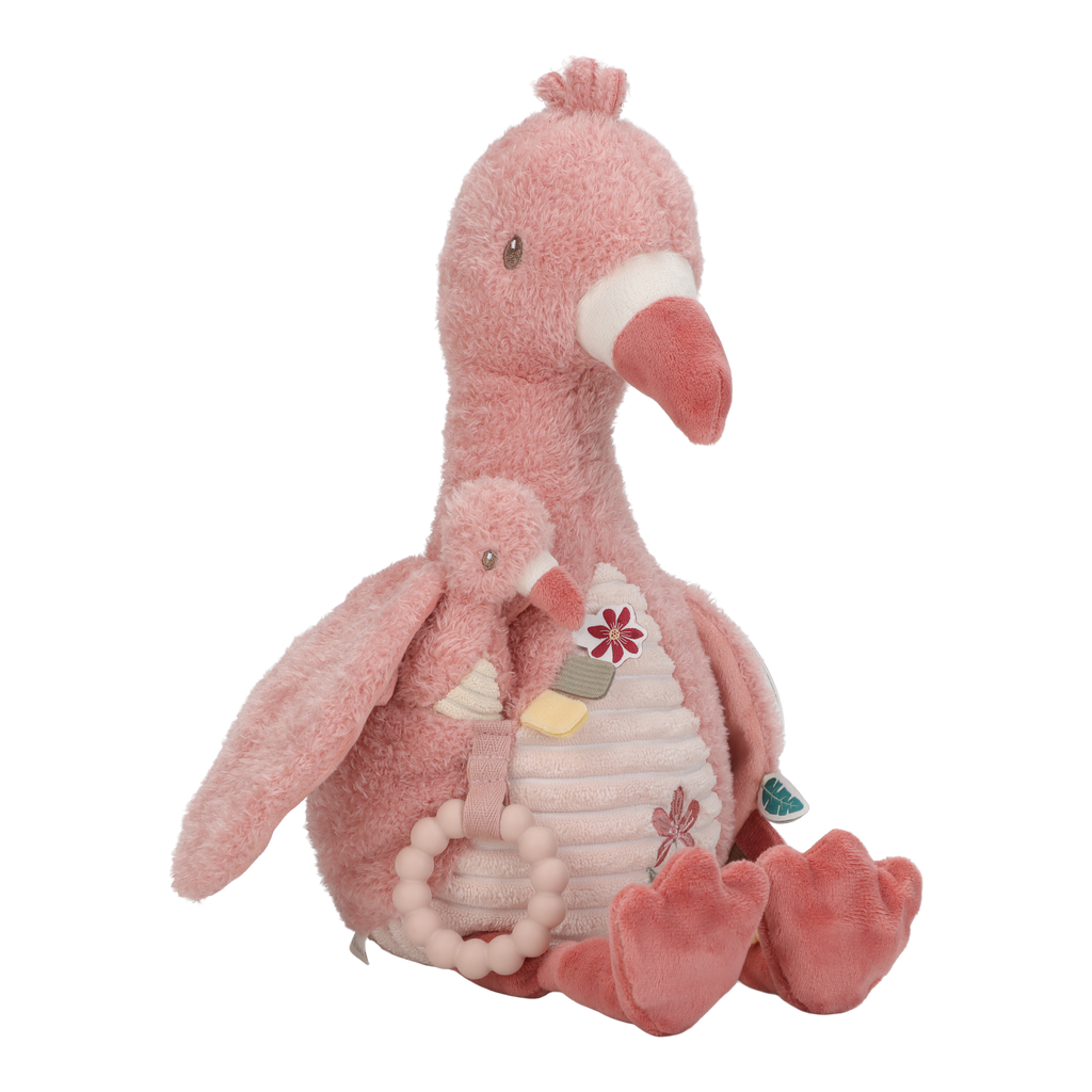 Peluche d'activité flamant rose pour bébé avec son petit flamant