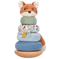 Culbuto à empiler renard enfant, socle bancal en bois et anneaux colorés