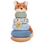 Culbuto à empiler renard enfant, socle bancal en bois et anneaux colorés