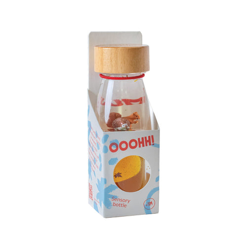 Bouteille sensorielle Automne - détail liquide flottant