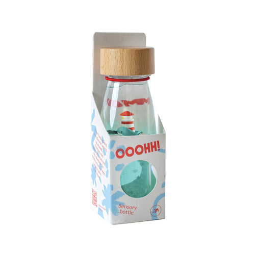Bouteille sensorielle Baleine - détail liquide flottant